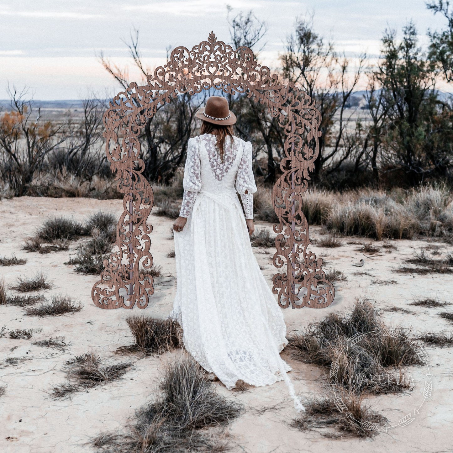 Arch wedding backdrop arbor floral frame white wooden wood flower rustic birthday event party prop shop photo booth decorations decor lace boho style - MakerUA