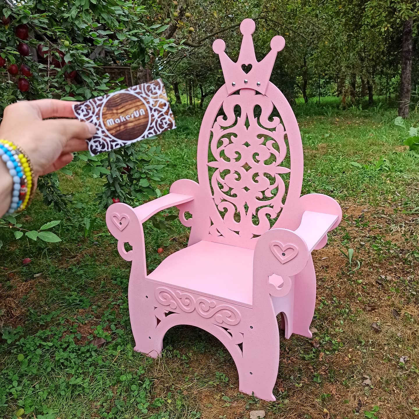 Wooden Throne Chair 06 birthday party decoration girl boy baby shower wood event party prop shop photo booth arch white pink laser cut style - MakerUA