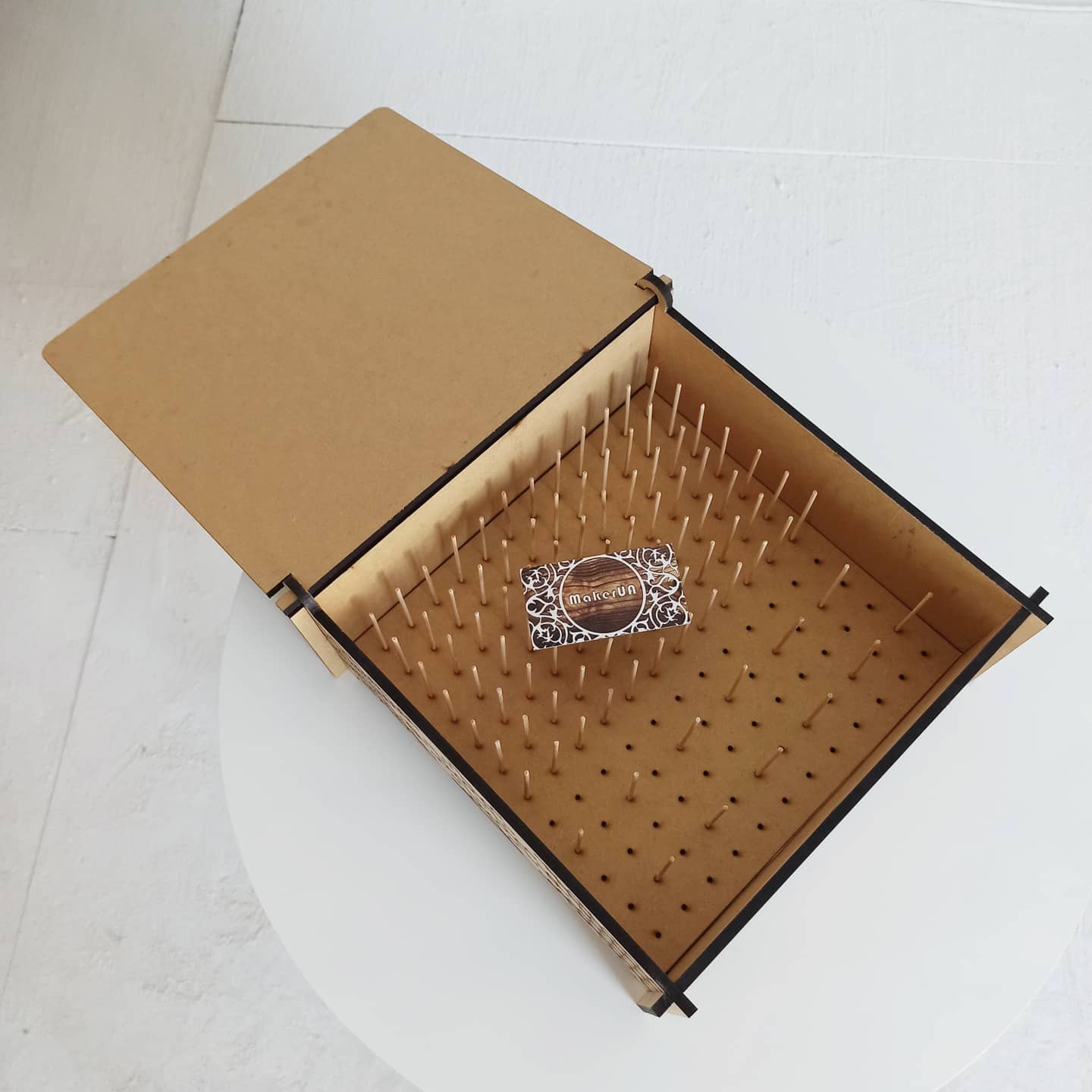 Box with laser engraving for thread needlework tools embroidery cross stitch style wood wooden mdf decor square round rustic eco decorations - MakerUA