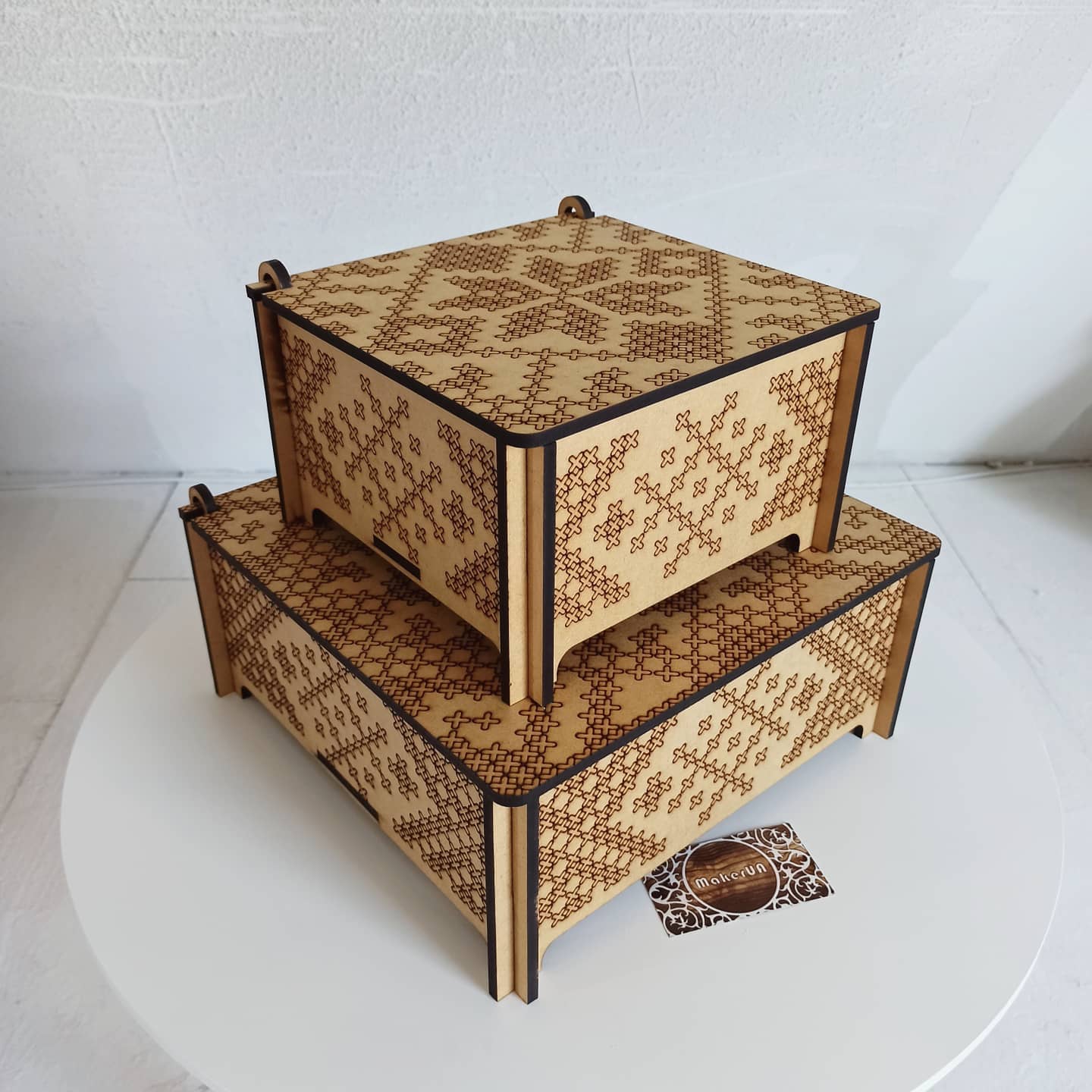 Box with laser engraving for thread needlework tools embroidery cross stitch style wood wooden mdf decor square round rustic eco decorations - MakerUA