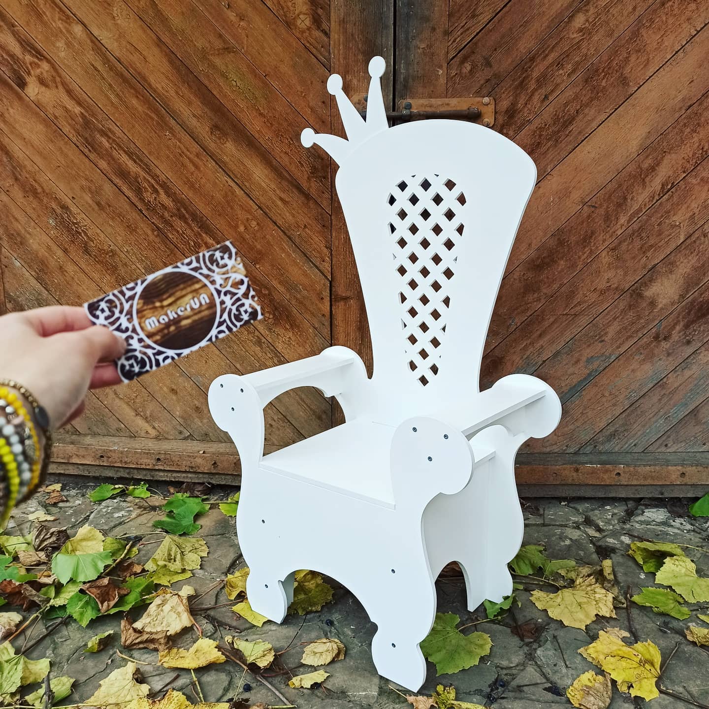 Wooden Throne Chair 04 birthday party decoration princess girl boy baby shower wood event party prop shop photo booth crown white pink blue - MakerUA