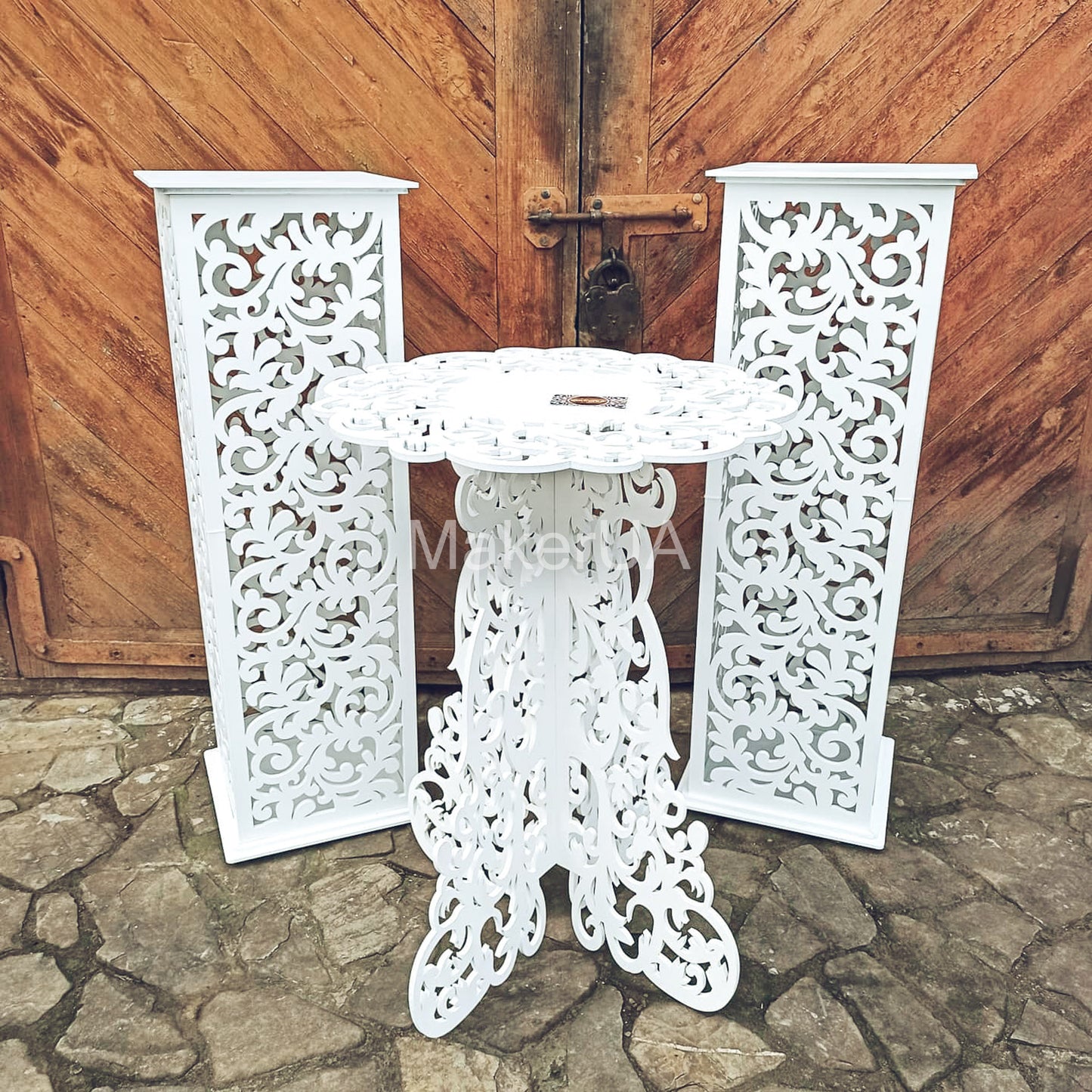 Column pedestal pillar plinth stand table display cylinder cake flower goods wedding birthday baby shower event party prop shop photo booth themed white rustic boho style decor decorations - MakerUA
