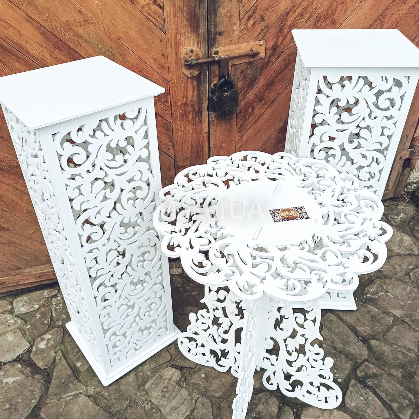 Column pedestal pillar plinth stand table display cylinder cake flower goods wedding birthday baby shower event party prop shop photo booth themed white rustic boho style decor decorations - MakerUA