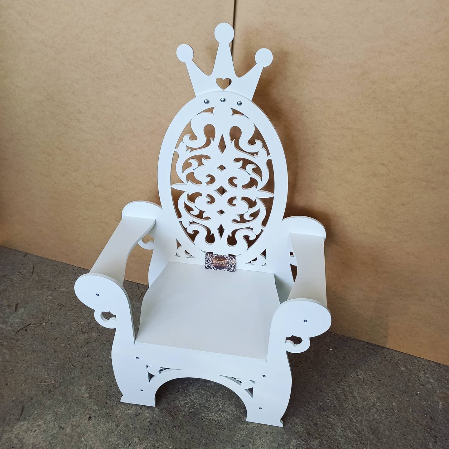 Wooden Throne Chair 06 birthday party decoration girl boy baby shower wood event party prop shop photo booth arch white pink laser cut style - MakerUA