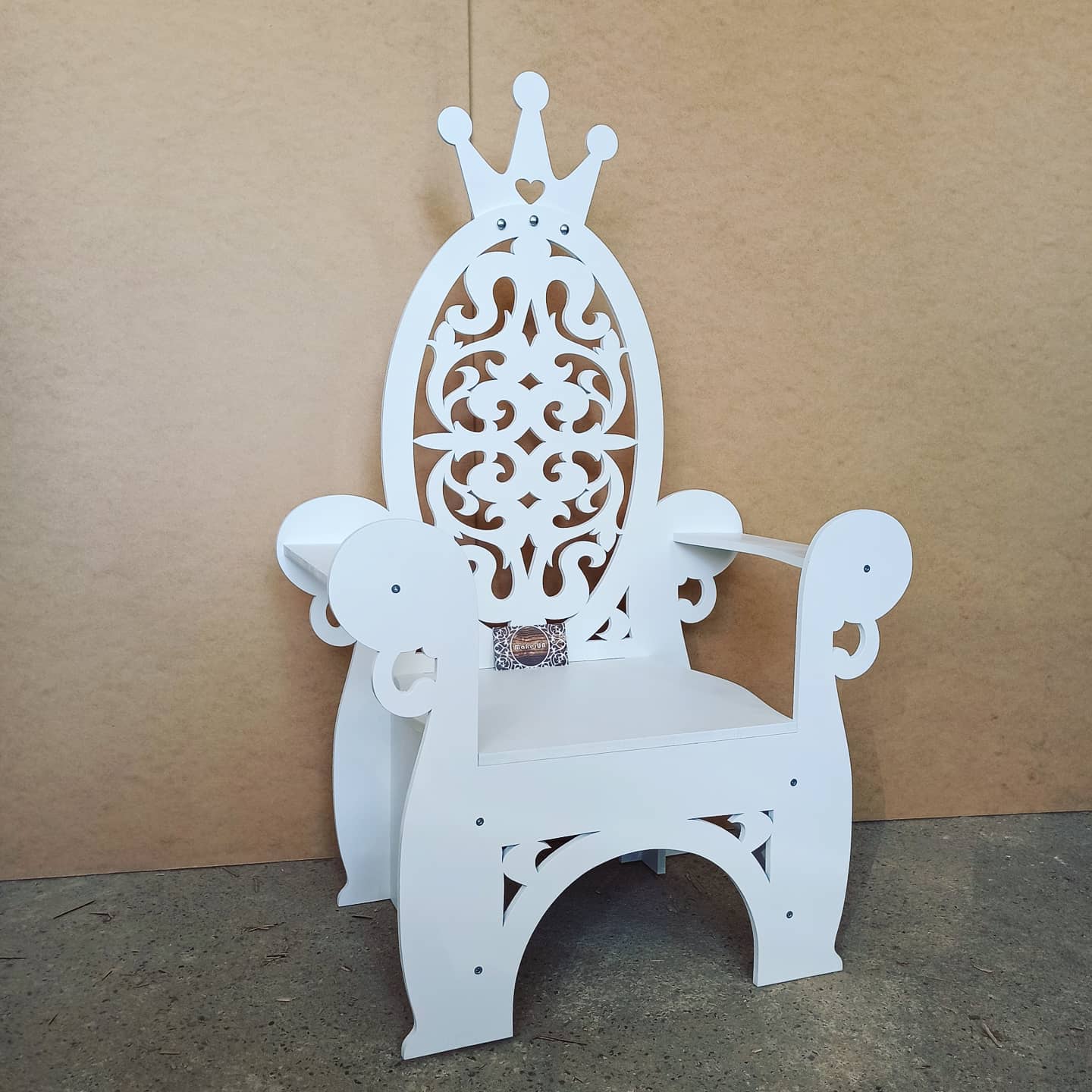 Wooden Throne Chair 06 birthday party decoration girl boy baby shower wood event party prop shop photo booth arch white pink laser cut style - MakerUA