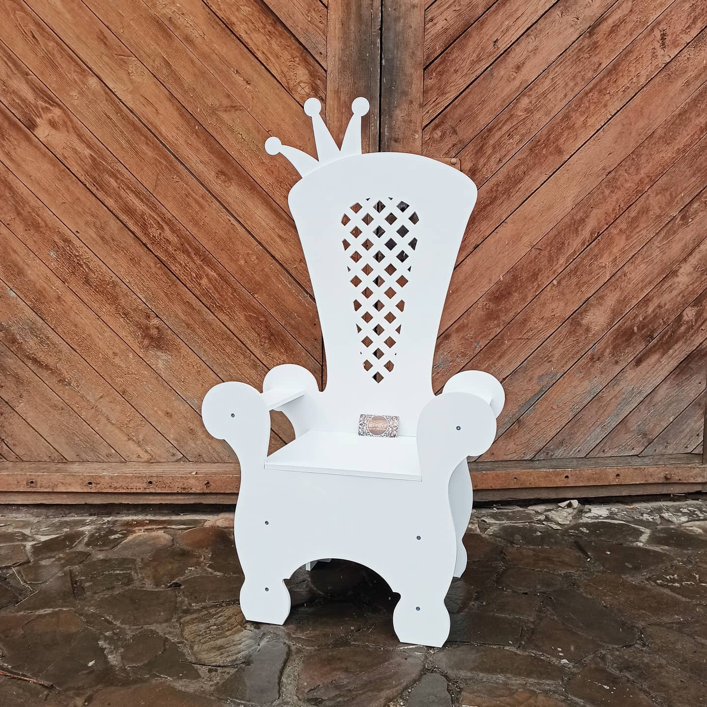 Wooden Throne Chair 04 birthday party decoration princess girl boy baby shower wood event party prop shop photo booth crown white pink blue - MakerUA