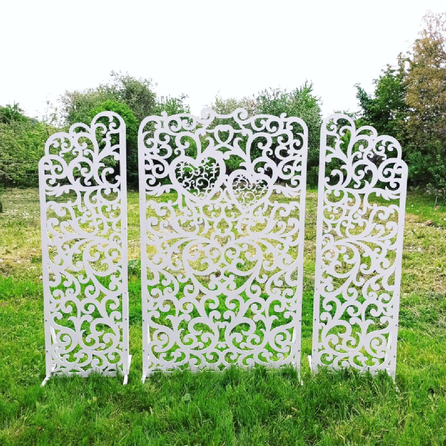 Backdrop lace curved heart wooden wood foldable frame white flower rustic arch arbor wedding birthday event party prop shop photo booth decorations decor boho style - MakerUA