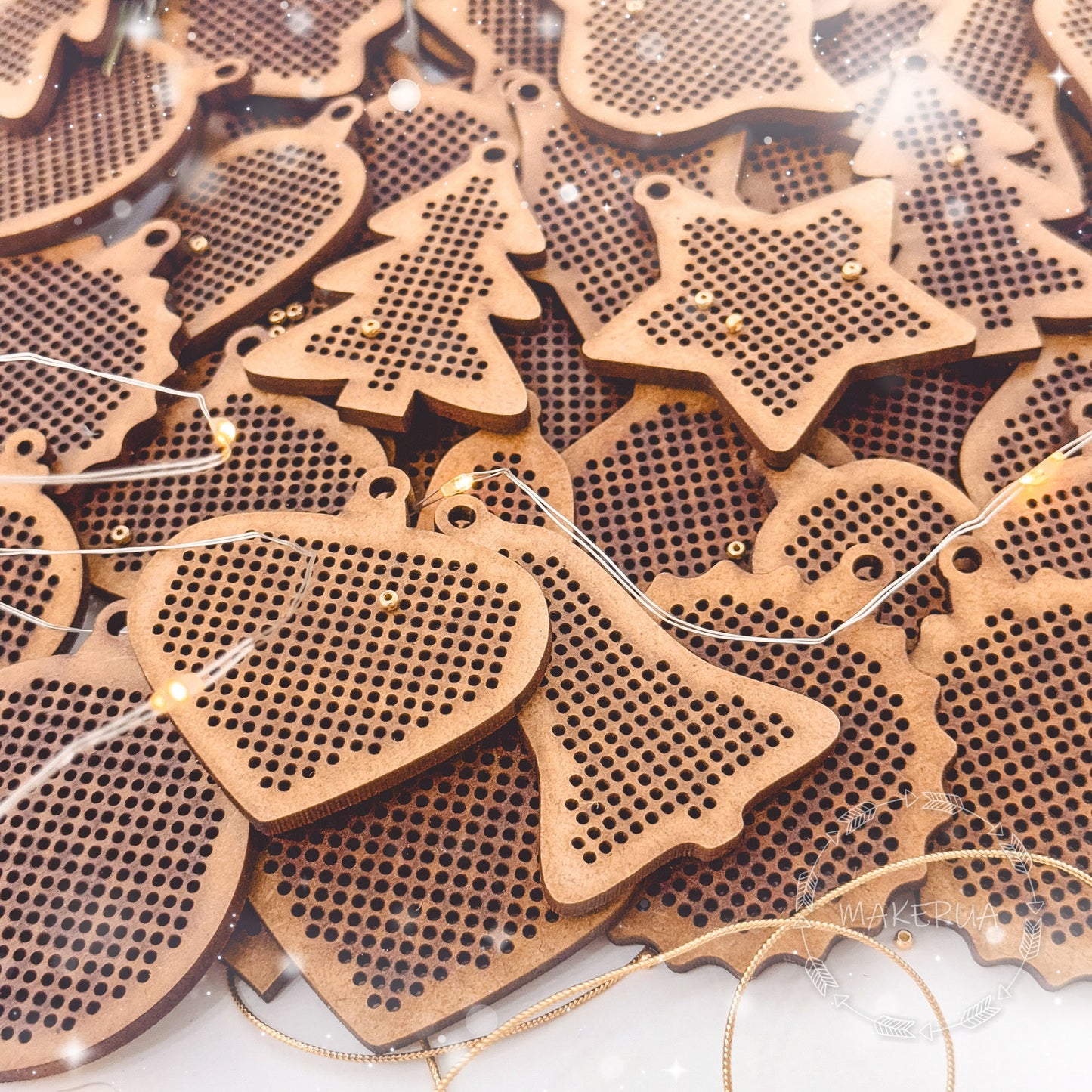 Wooden Cross Stitch Blank Base Embroidery Christmas Tree Ornaments Decorations Pendant DIY Jewelry Gift Bead Thread Needlecraft Shape Butterfly Style SetL9