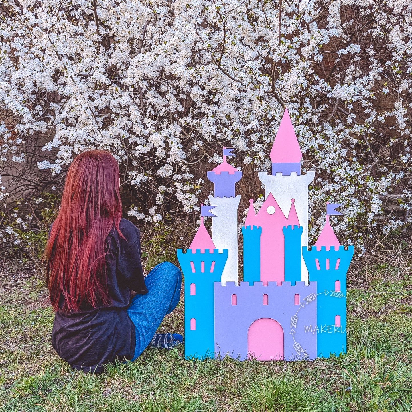 Princess Castle Backdrop Decorations girl birthday event party prop decor fairy tale sign table chair bed wall huge themed play room - MakerUA