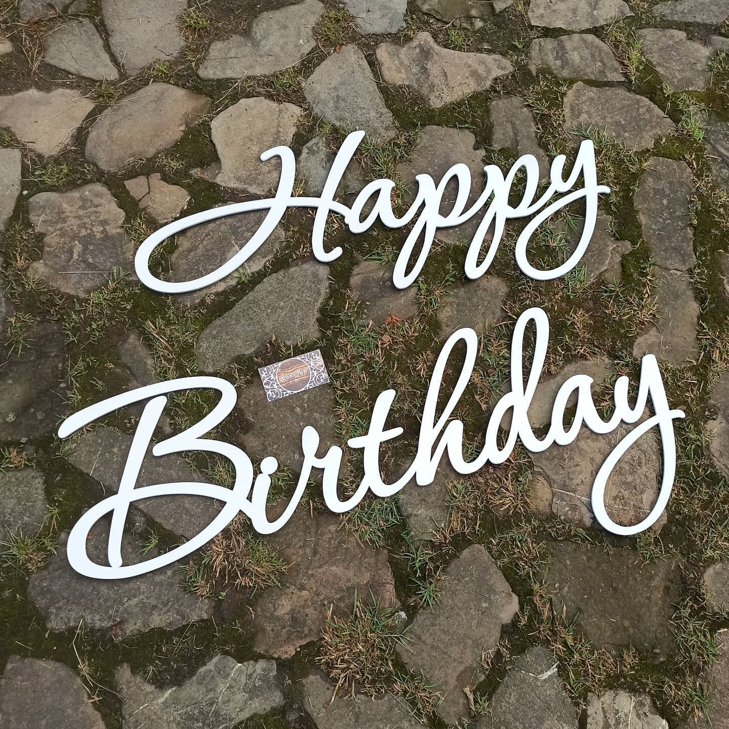 Text Happy Birthday decorations celebration wall hanging sign white gold silver garland banner flag event birthday party supplies props shop style photo booth decor - MakerUA