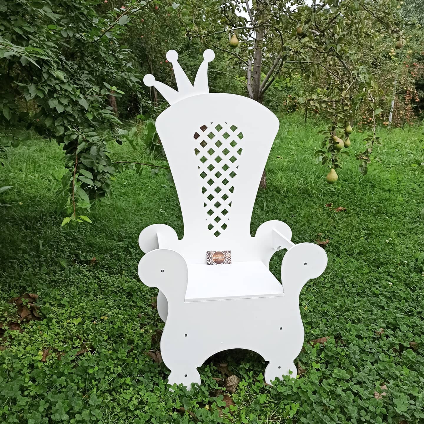 Wooden Throne Chair 04 birthday party decoration princess girl boy baby shower wood event party prop shop photo booth crown white pink blue - MakerUA