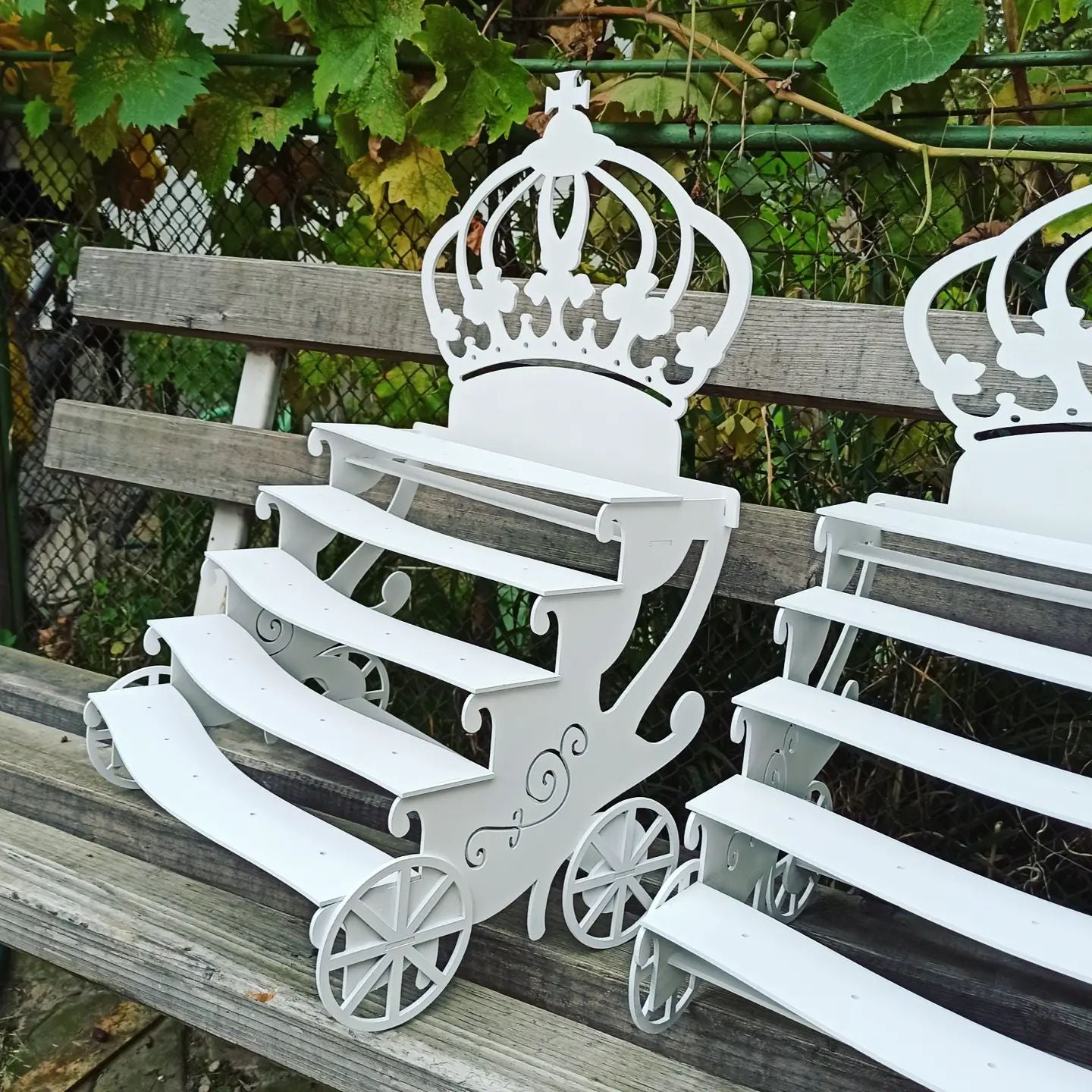 Candy bar sweet stand cake parties birthday wedding table decorations buffet coach carriage cart party delights cupcake tray white treats decor - MakerUA