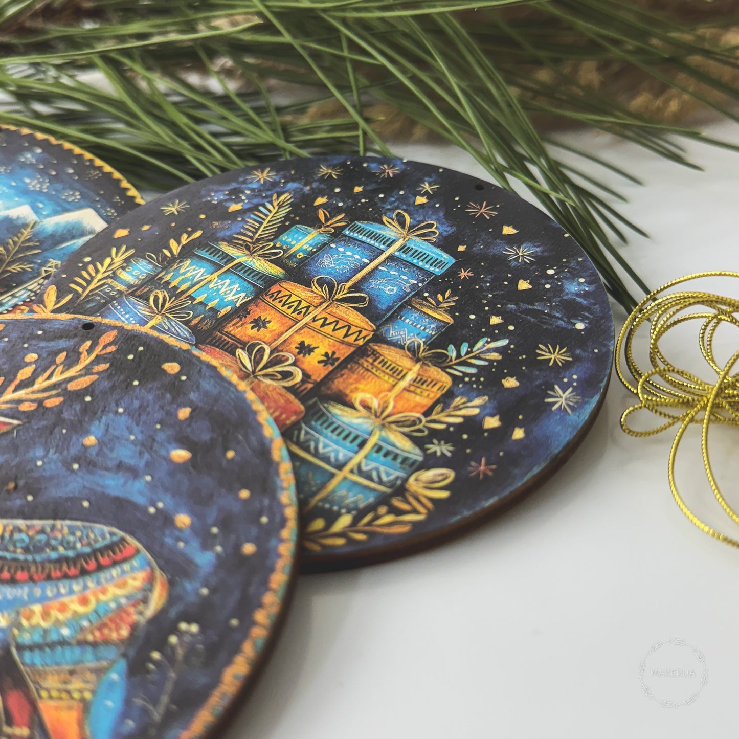 Christmas Ornaments Handmade Tree Decorations Wooden Glass Personalized Name Logo Nature UV Printed Painted Decor 02