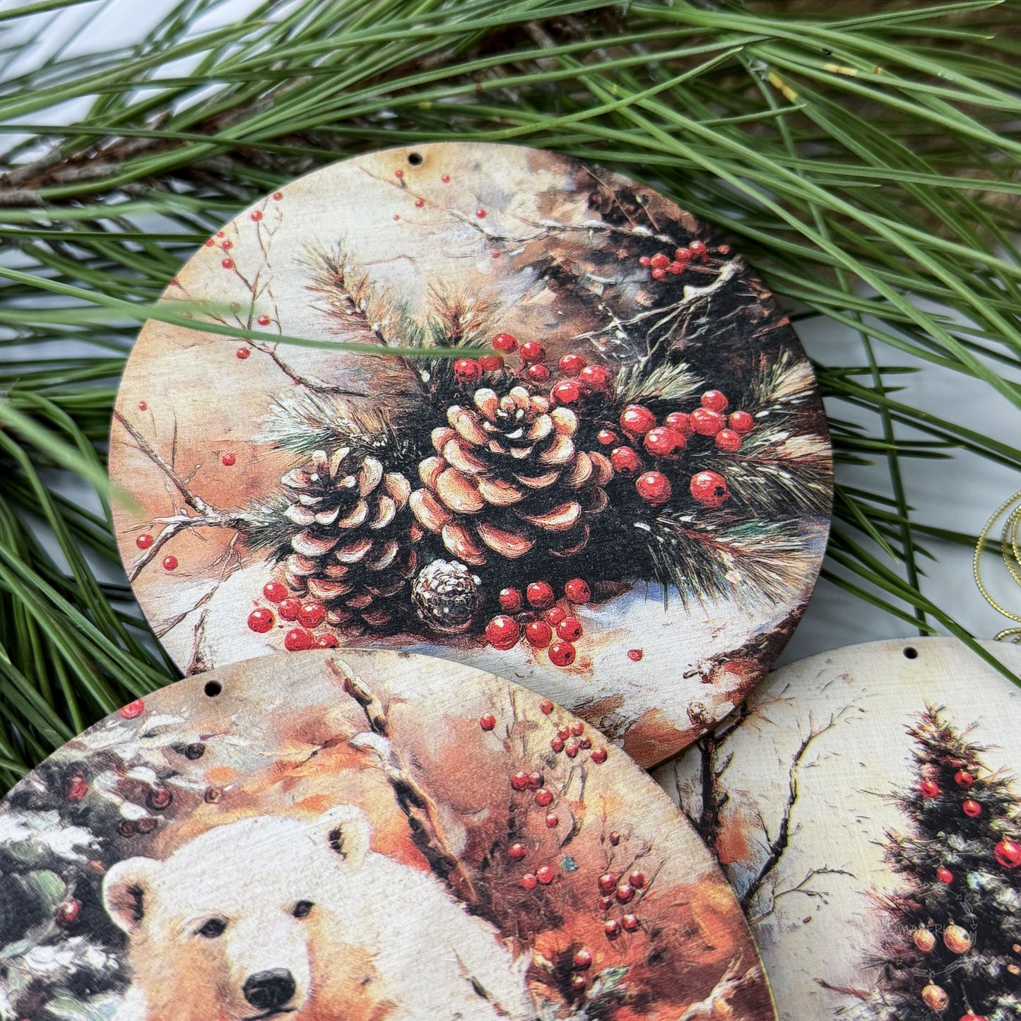 Christmas Ornaments Handmade Tree Decorations Wooden Glass Personalized Name Logo Nature UV Printed Painted Decor A06