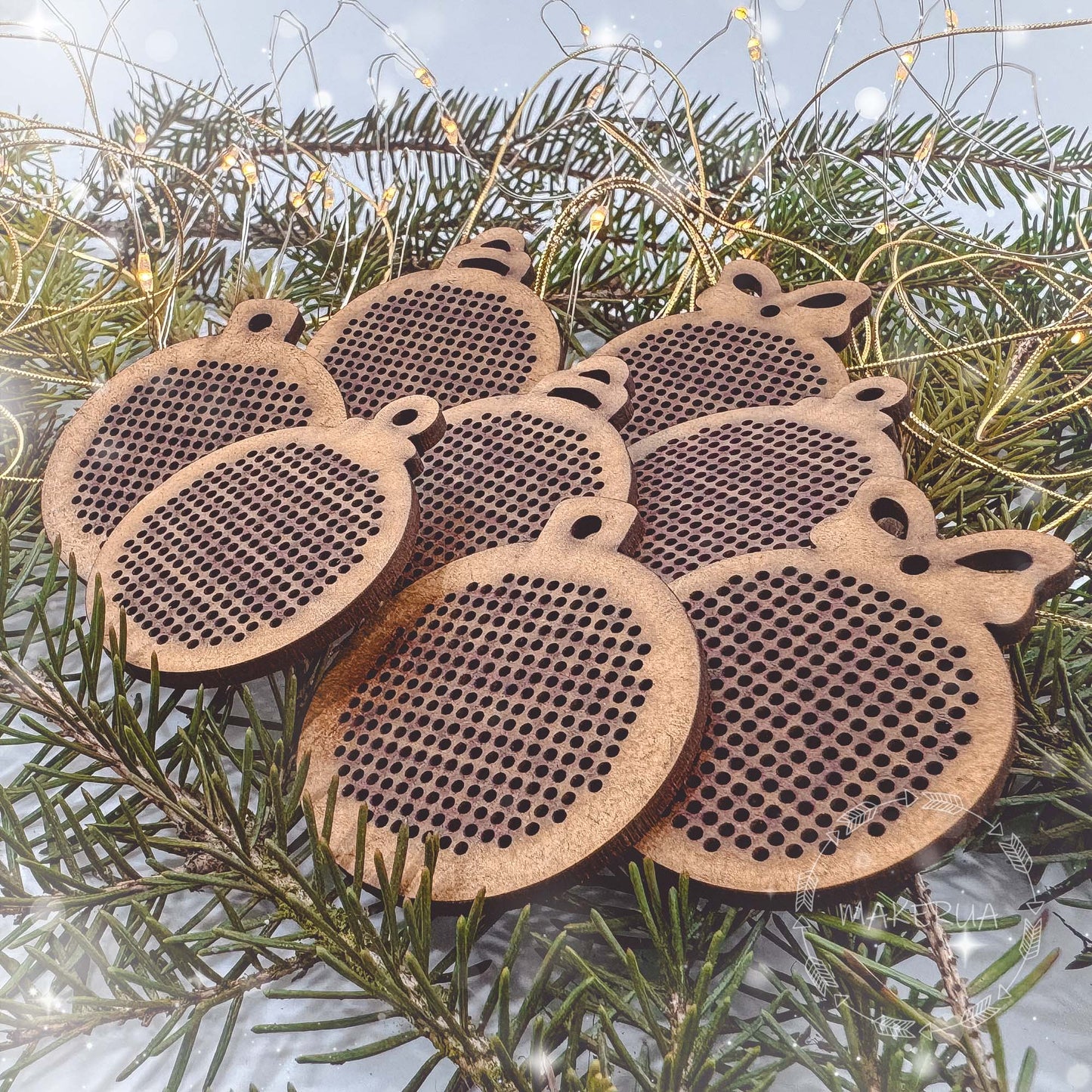 Wooden Cross Stitch Blank Base Embroidery Christmas Ornaments Decorations Pendant Shape for DIY Jewelry Gift Wood Bead Thread Needlecraft Style NY SetD1
