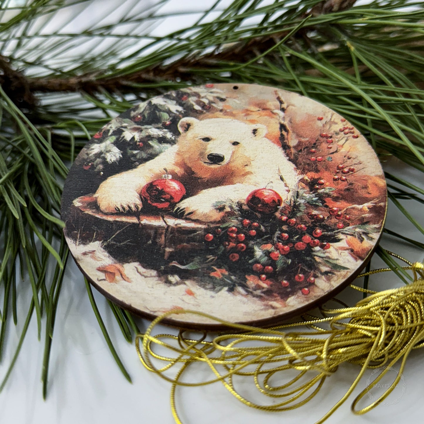 Christmas Ornaments Handmade Tree Decorations Wooden Glass Personalized Name Logo Nature UV Printed Painted Decor A06
