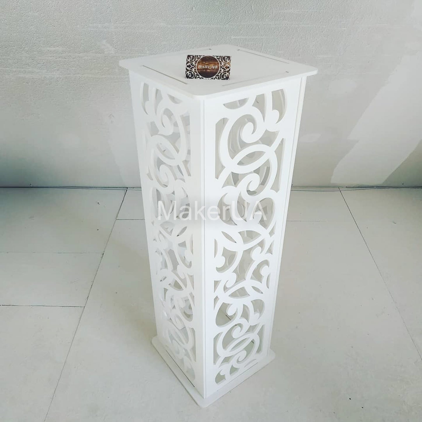 Column pedestal pillar plinth stand table display cylinder cake flower lace wedding birthday baby shower event party prop shop photo booth themed white rustic boho style decor decorations - MakerUA