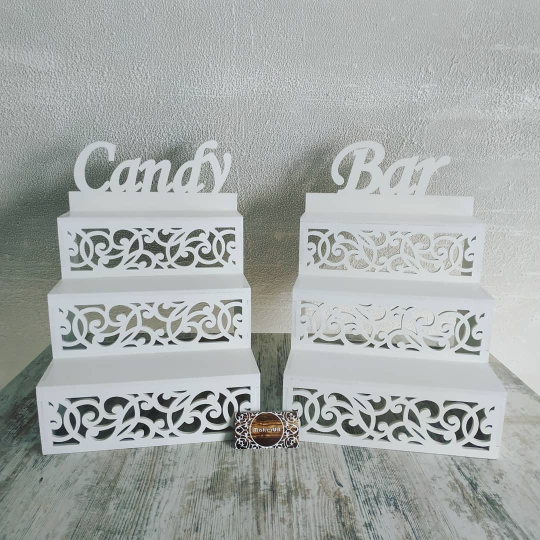 Candy Bar sweet catering stand cake tiered stairs parties birthday wedding table decorations buffet cart party delights cupcake tray treats white style decor - MakerUA