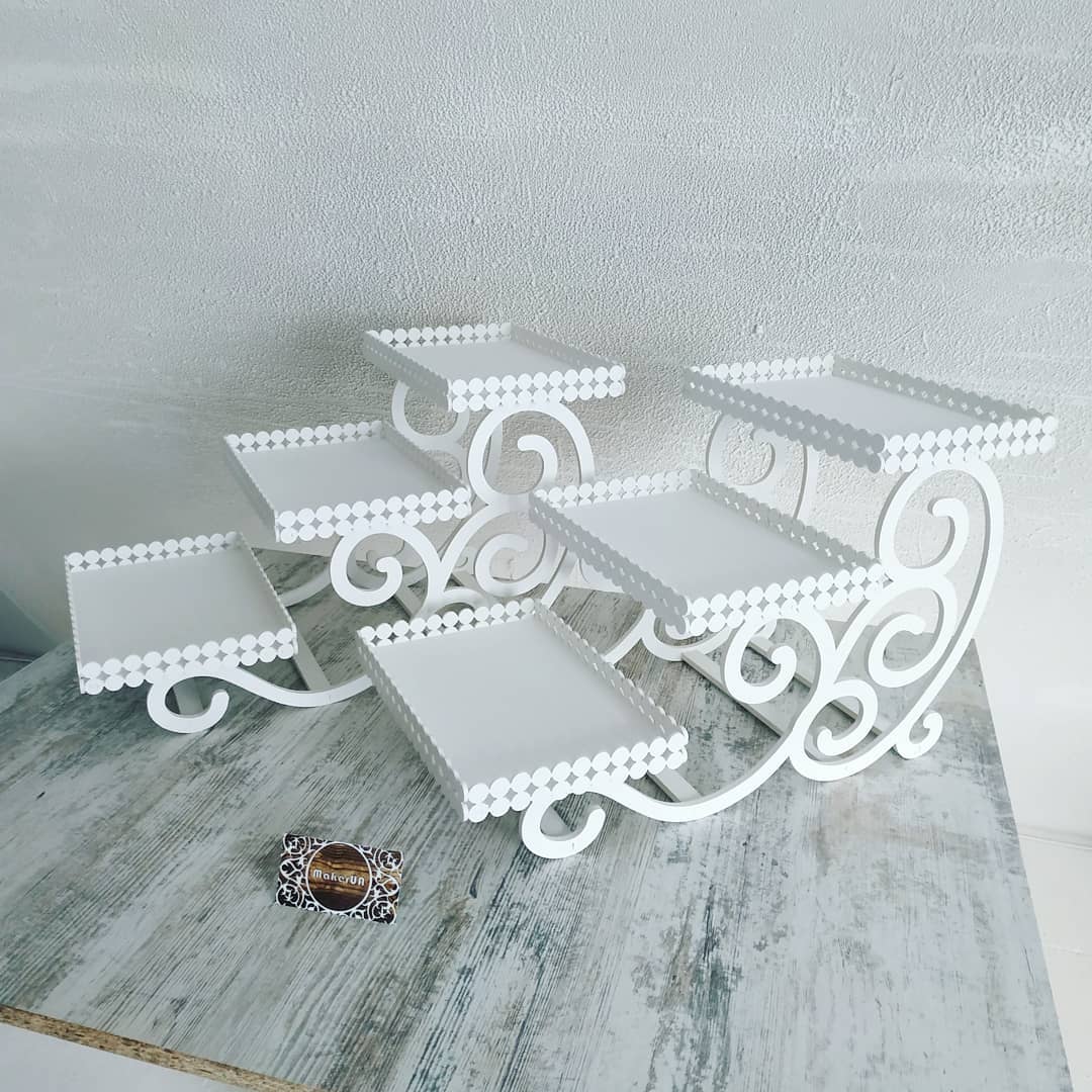 Candy Bar sweet catering stand cake 3 tier stairs parties birthday wedding table decorations buffet cart party delights cupcake tray treats white style decor - MakerUA