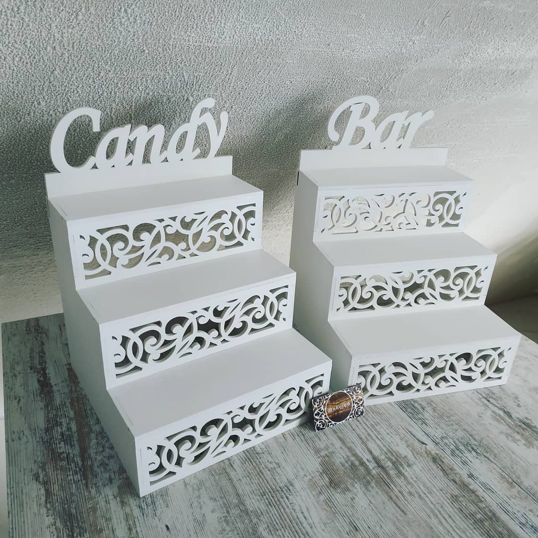 Candy Bar sweet catering stand cake tiered stairs parties birthday wedding table decorations buffet cart party delights cupcake tray treats white style decor - MakerUA