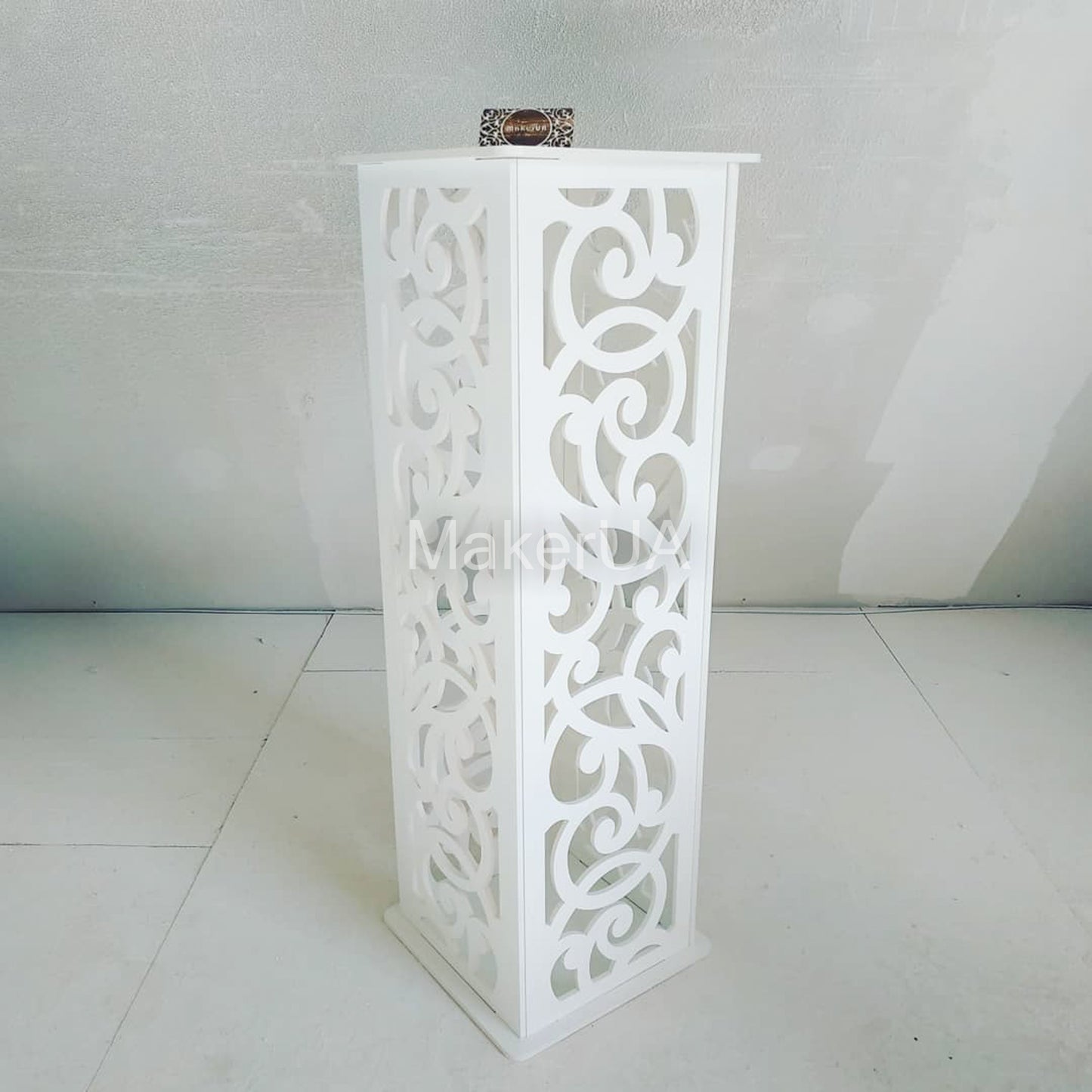 Column pedestal pillar plinth stand table display cylinder cake flower lace wedding birthday baby shower event party prop shop photo booth themed white rustic boho style decor decorations - MakerUA