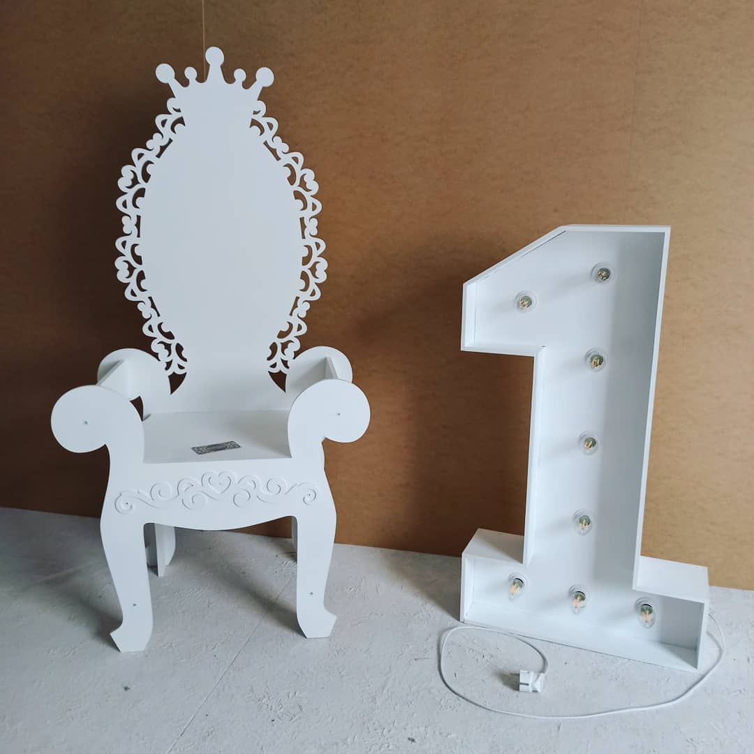 Wooden Throne Chair 05 birthday party decoration girl boy baby shower wood event party prop shop photo booth arch white pink lace laser cut style - MakerUA