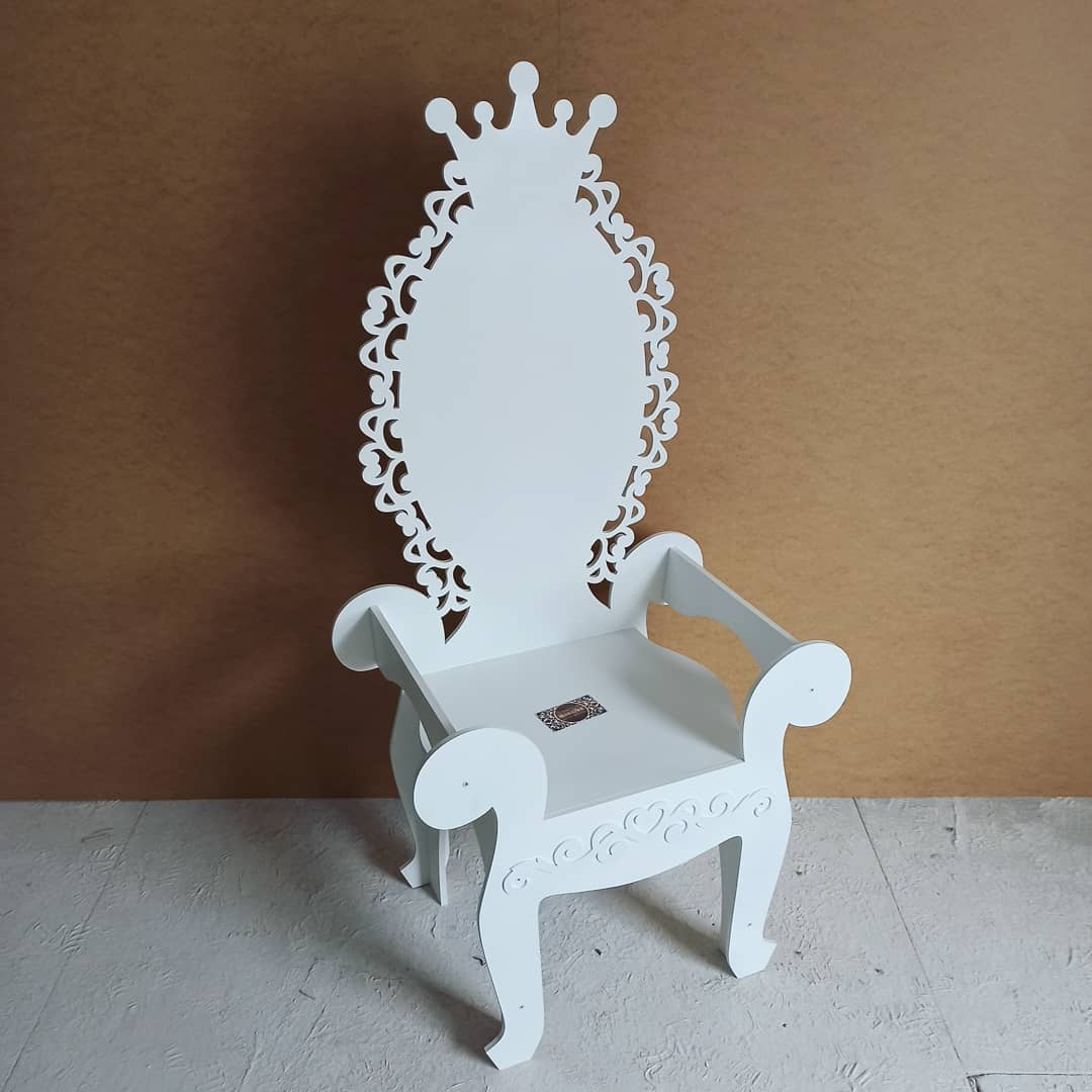Wooden Throne Chair 05 birthday party decoration girl boy baby shower wood event party prop shop photo booth arch white pink lace laser cut style - MakerUA