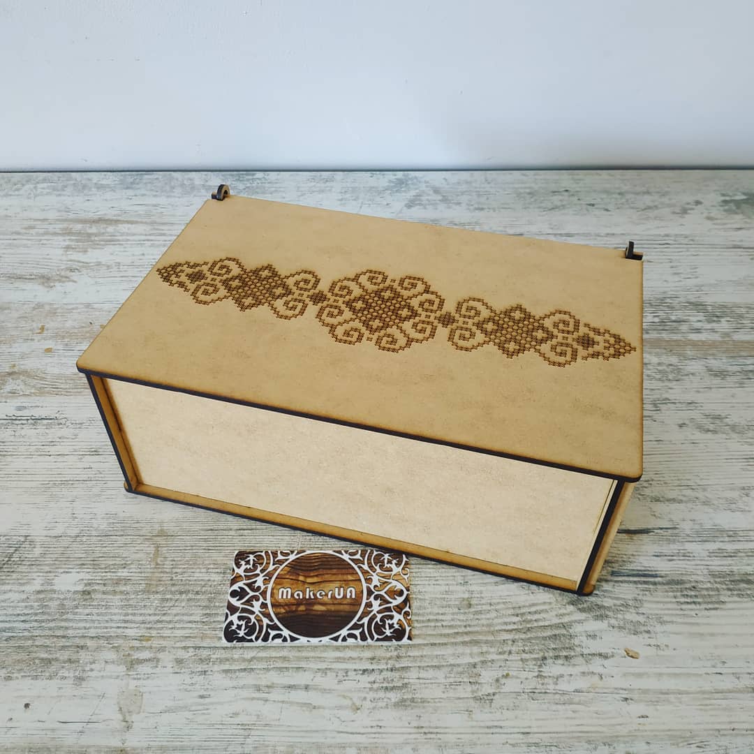 Box with laser engraving embroidery cross stitch seed spices style wood wooden mdf decor square round rustic decorations - MakerUA