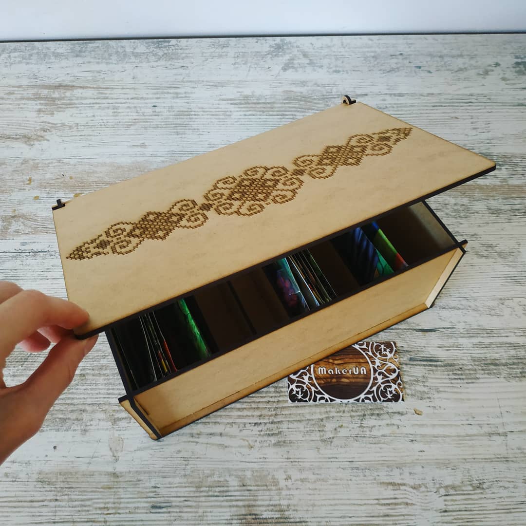 Box with laser engraving embroidery cross stitch seed spices style wood wooden mdf decor square round rustic decorations - MakerUA