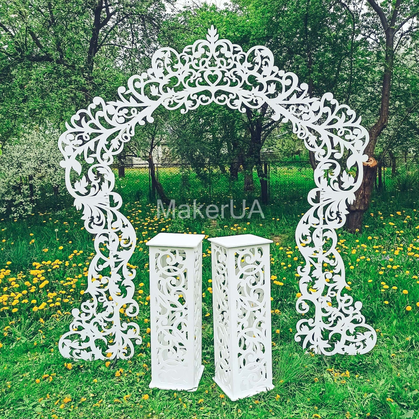 Column pedestal pillar plinth stand table display cylinder cake flower lace wedding birthday baby shower event party prop shop photo booth themed white rustic boho style decor decorations - MakerUA