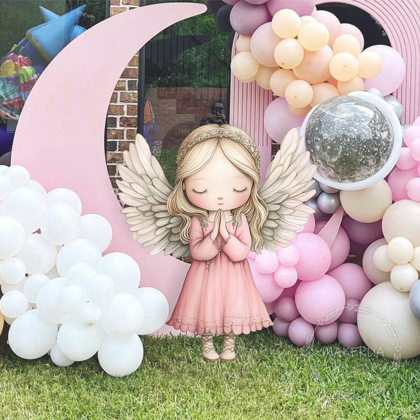 Angel Girl Printed Decor for Birthday Wedding Baby Shower Cute Pray Wings Cutouts Home Room Wall Art Party Props Decorations