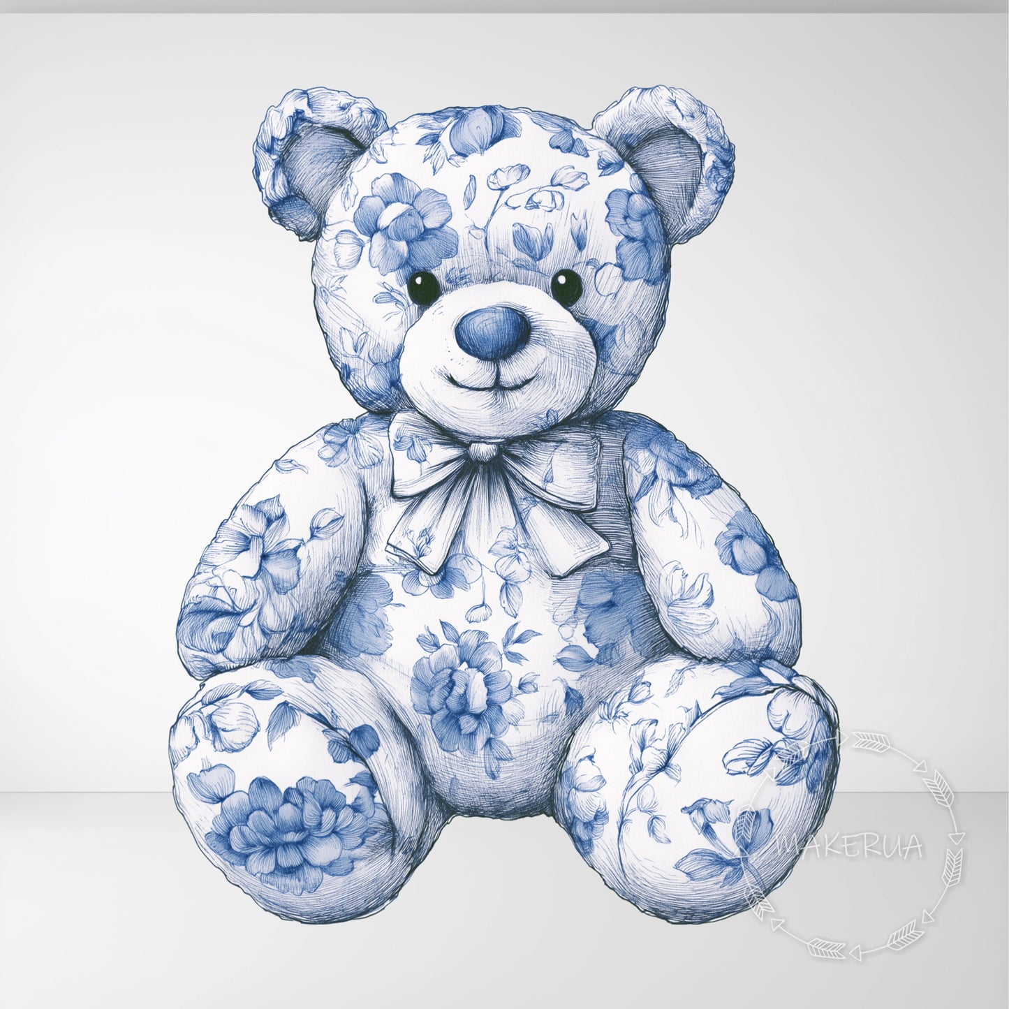 Blue Bear Floral Printed Decor for Birthday Wedding Baby Shower Cute Animal Cutouts Home Room Wall Art Party Props Decorations