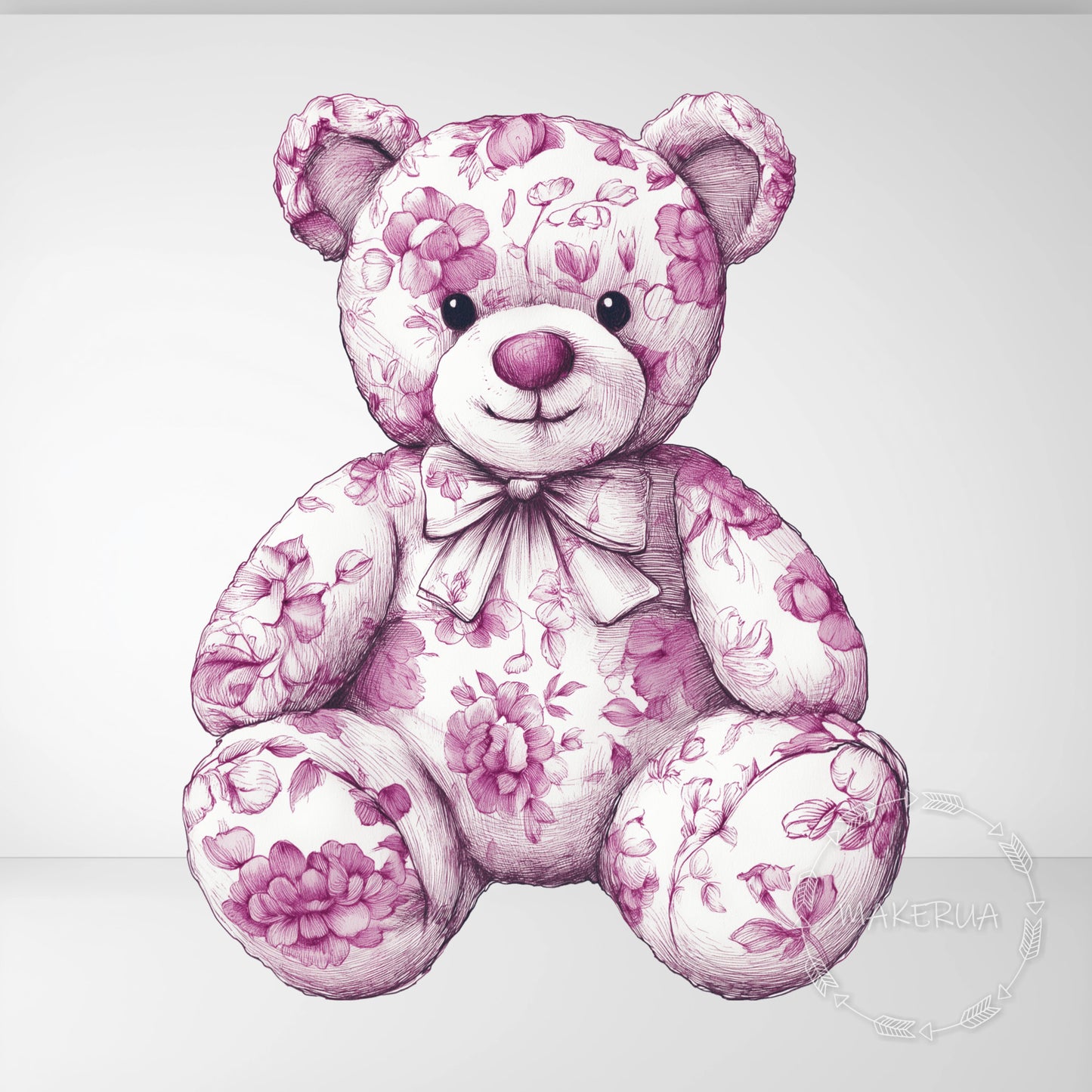 Pink Bear Floral Printed Decor for Birthday Wedding Baby Shower Cute Animal Cutouts Home Room Wall Art Party Props Decorations