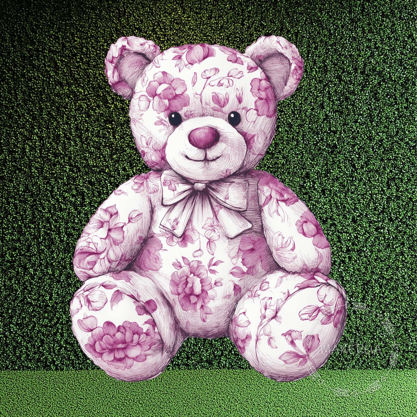 Pink Bear Floral Printed Decor for Birthday Wedding Baby Shower Cute Animal Cutouts Home Room Wall Art Party Props Decorations