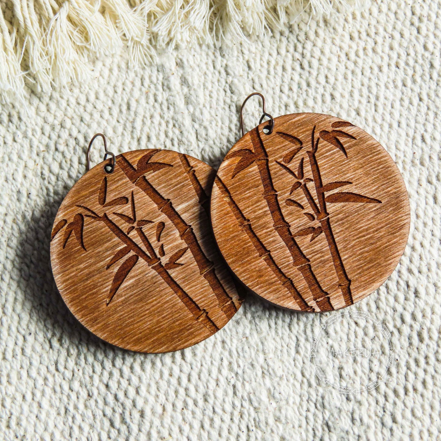 Wooden Earrings bamboo handcrafted summer lightweight shape natural engraved plywood wood boho yoga style burned jewelry - MakerUA