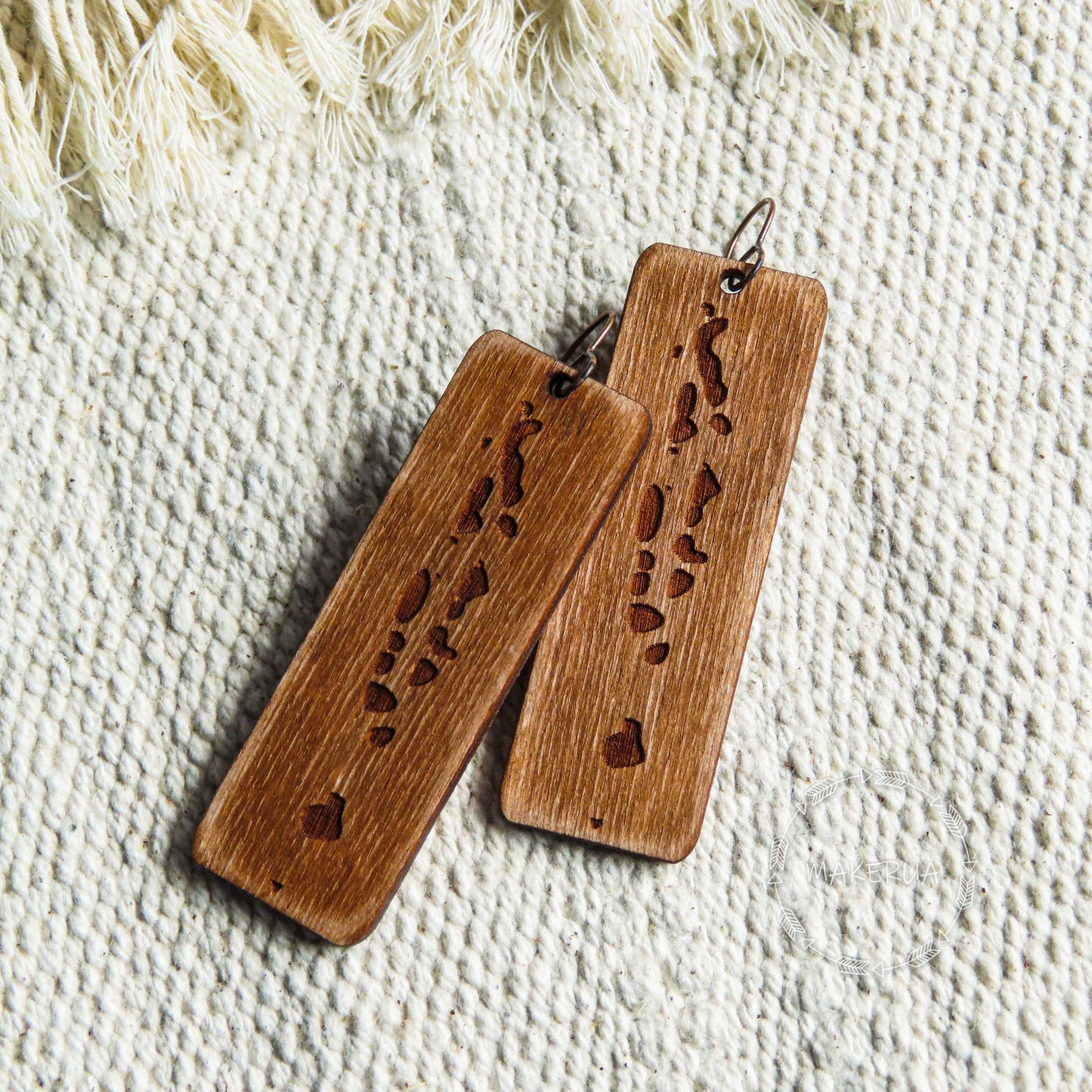 Wooden Earrings Maldives handcrafted summer lightweight shape natural engraved plywood wood boho yoga style burned jewelry - MakerUA