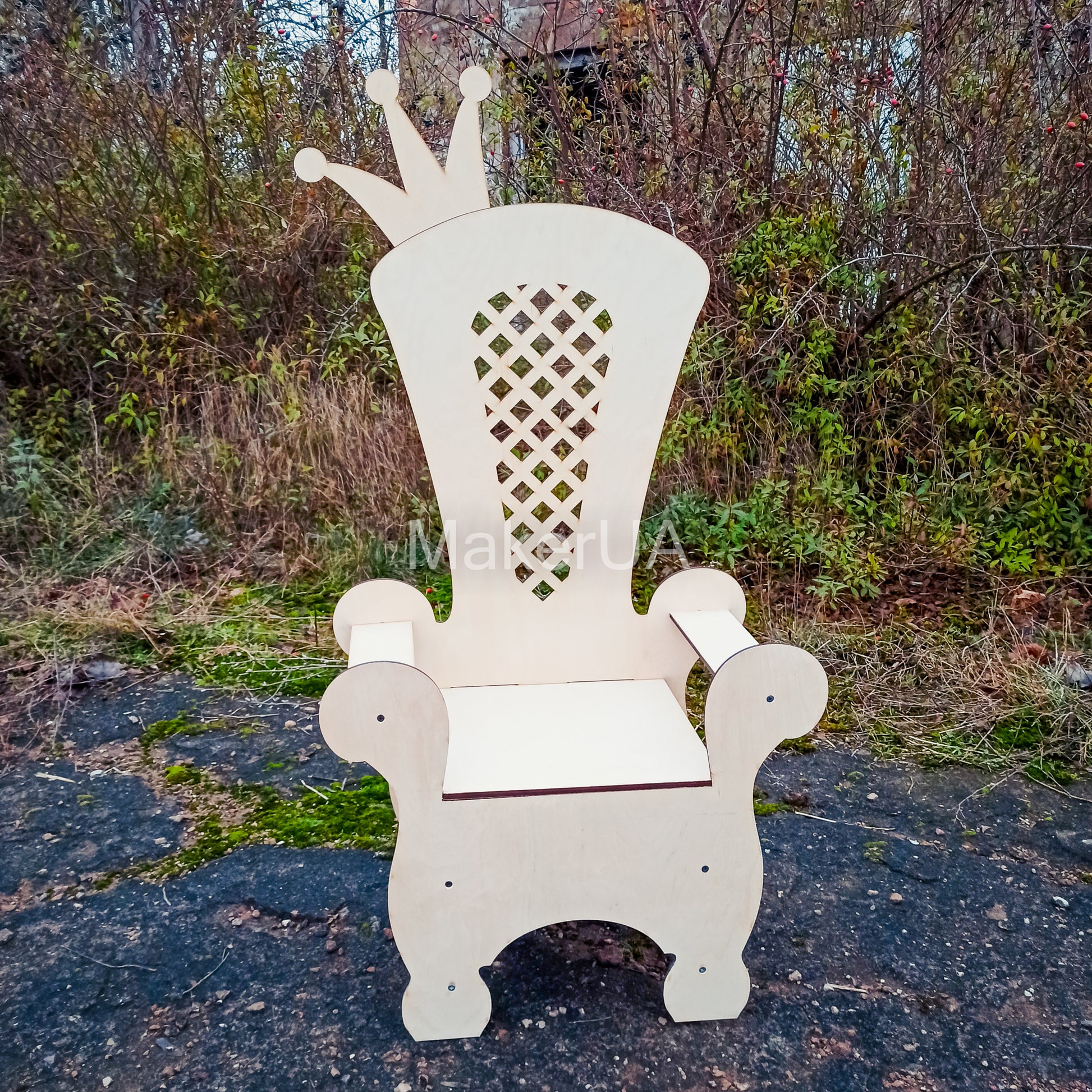 Wooden Throne Chair 04 birthday party decoration princess girl boy baby shower wood event party prop shop photo booth crown white pink blue - MakerUA
