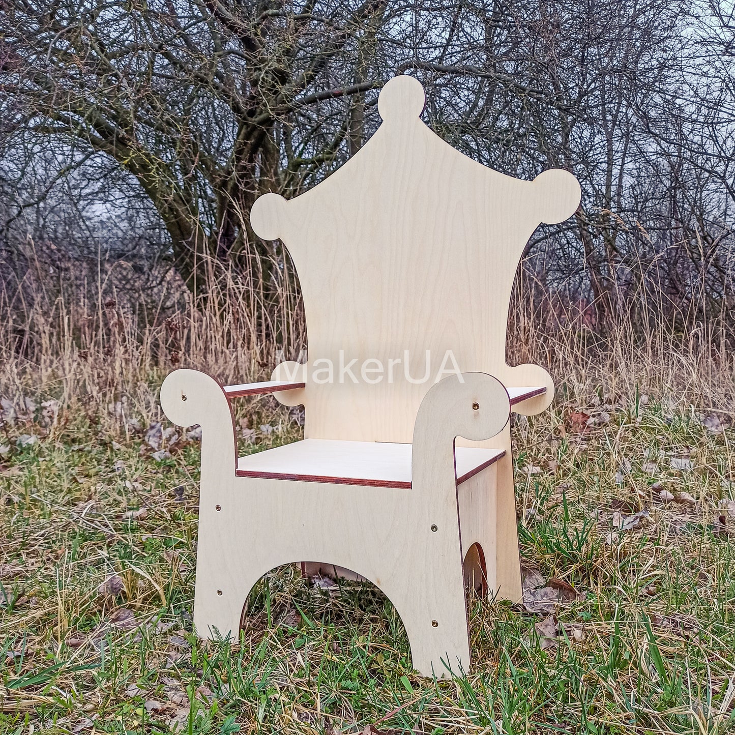 Wooden Throne Chair 01 birthday party decoration girl boy baby shower wood event party prop shop photo booth white pink blue balloon - MakerUA