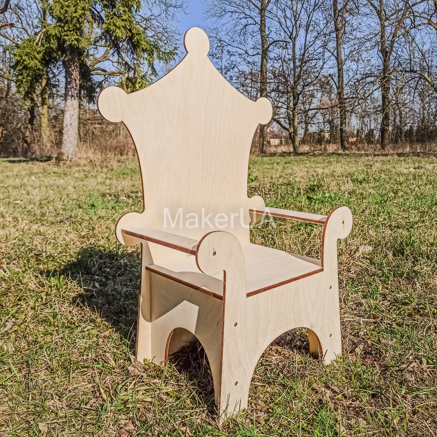 Wooden Throne Chair 01 birthday party decoration girl boy baby shower wood event party prop shop photo booth white pink blue balloon - MakerUA