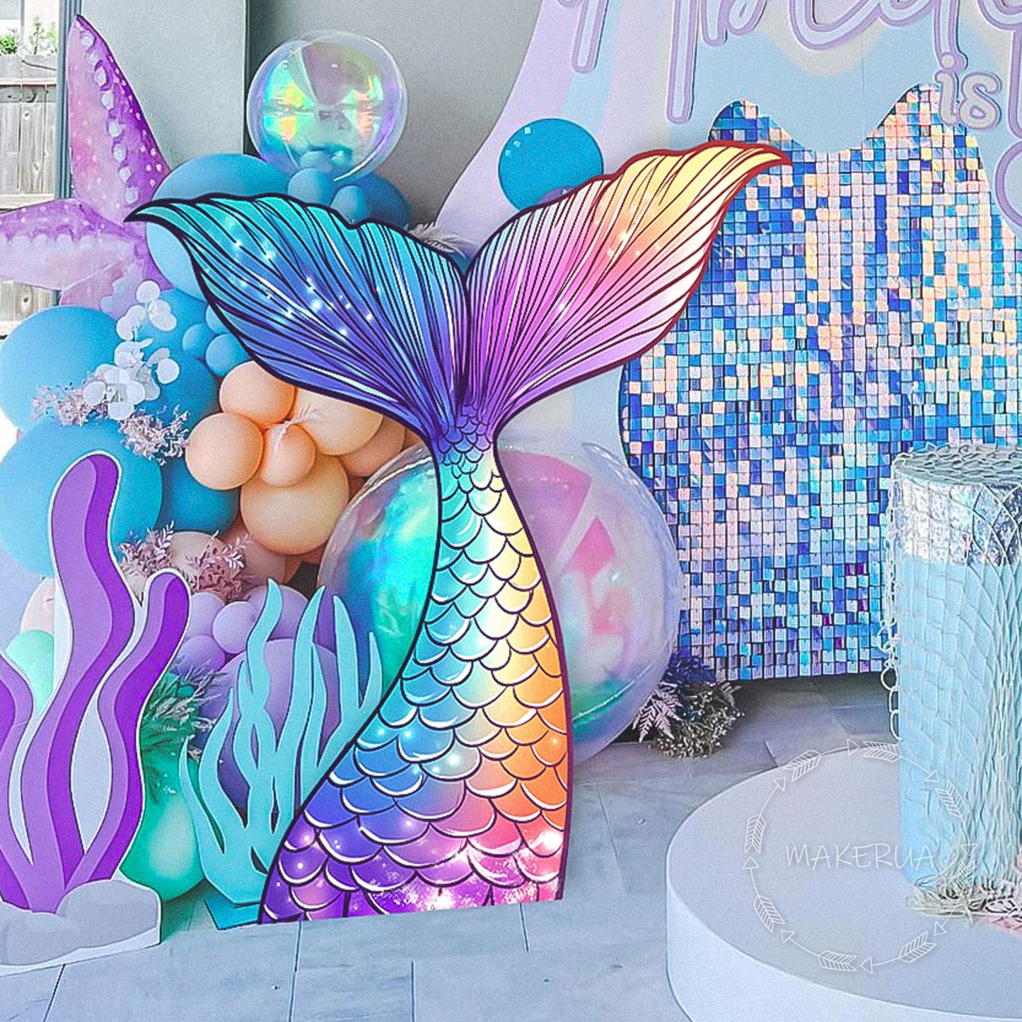 Mermaid Printed Decor for Birthday Baby Shower Cute Sea Animal Cutouts Girl Home Room Wall Art Party Props Decorations