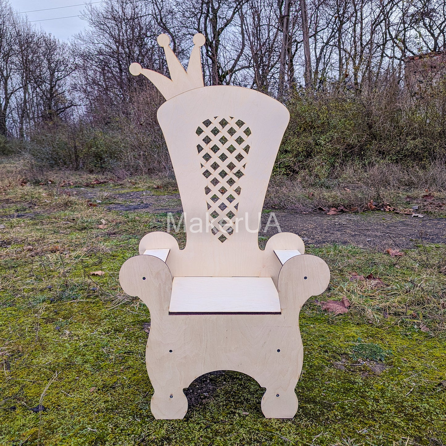 Wooden Throne Chair 04 birthday party decoration princess girl boy baby shower wood event party prop shop photo booth crown white pink blue - MakerUA