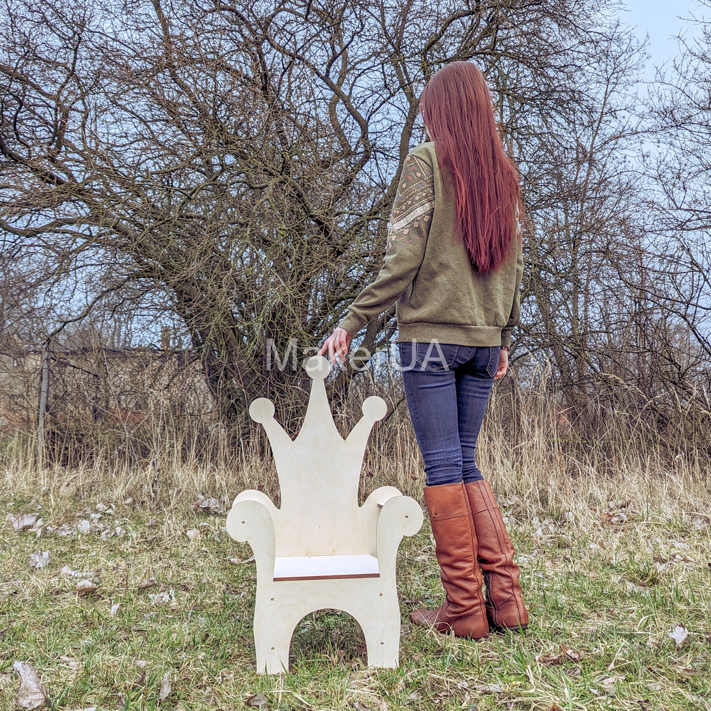Wooden Throne Chair 02 birthday party decoration girl boy baby shower wood event party prop shop photo booth arch white pink blue - MakerUA
