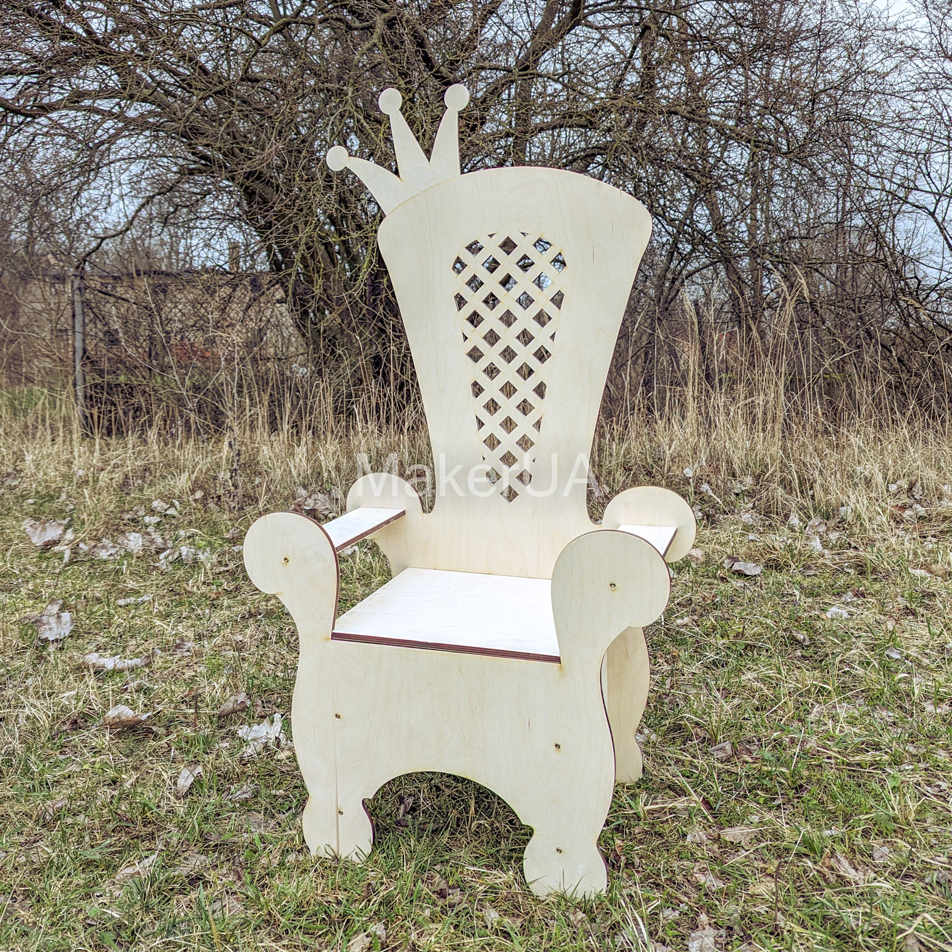 Wooden Throne Chair 04 birthday party decoration princess girl boy baby shower wood event party prop shop photo booth crown white pink blue - MakerUA
