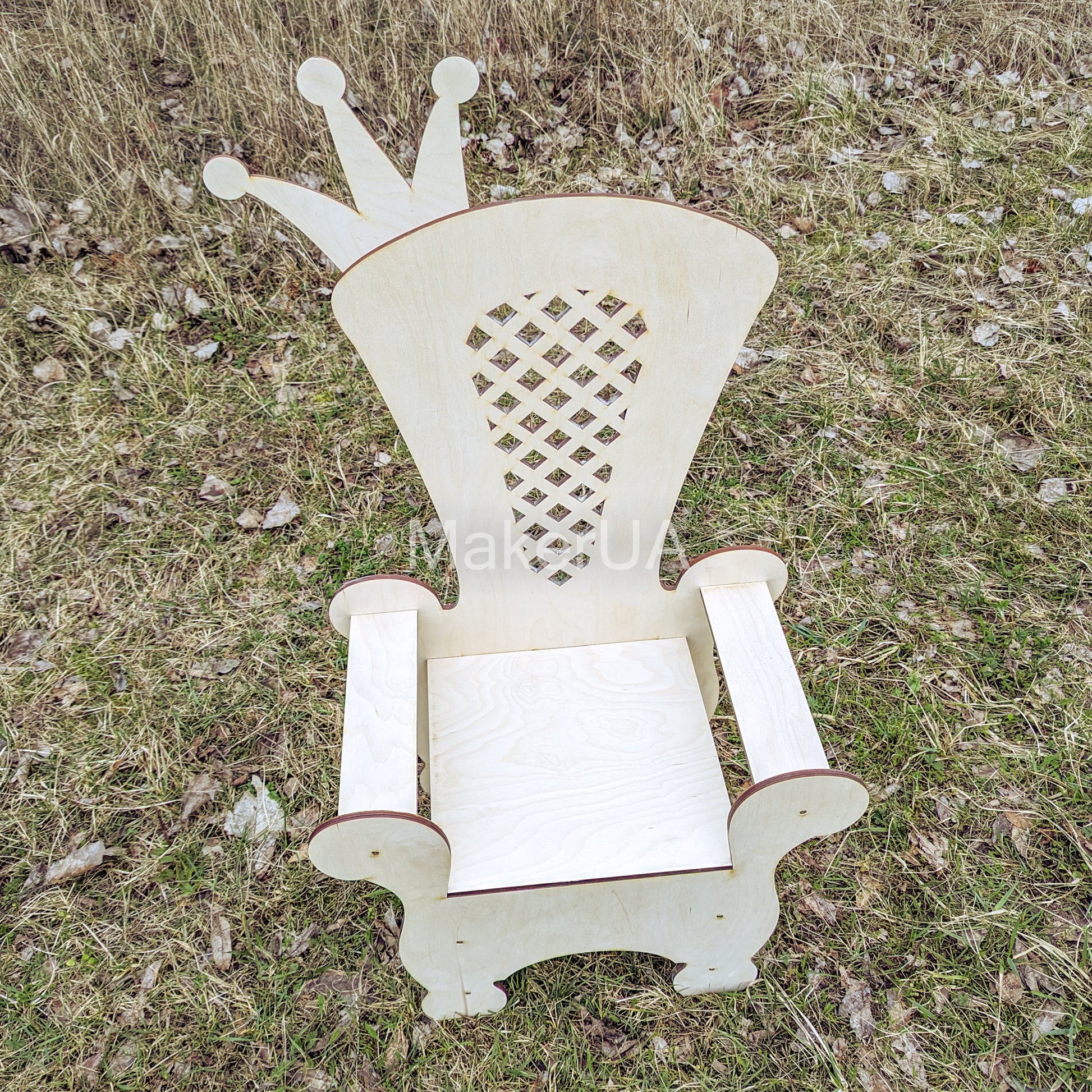 Wooden Throne Chair 04 birthday party decoration princess girl boy baby shower wood event party prop shop photo booth crown white pink blue - MakerUA