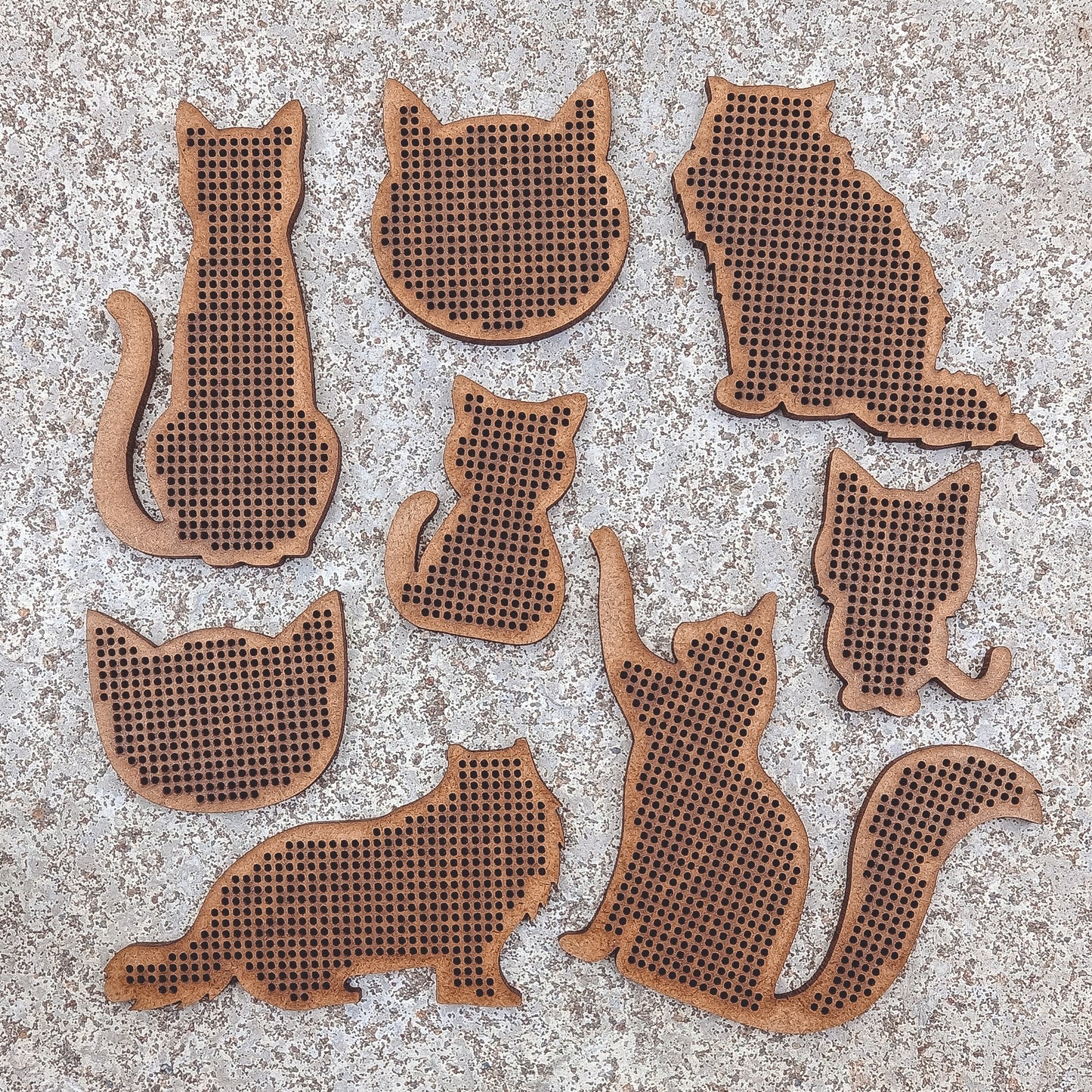 Set of 8 Cross Stitch Blank cat embroidery decorations pendant wooden shapes for DIY jewelry cute gift wood bead hobby thread home decor ornaments needlecraft style - MakerUA
