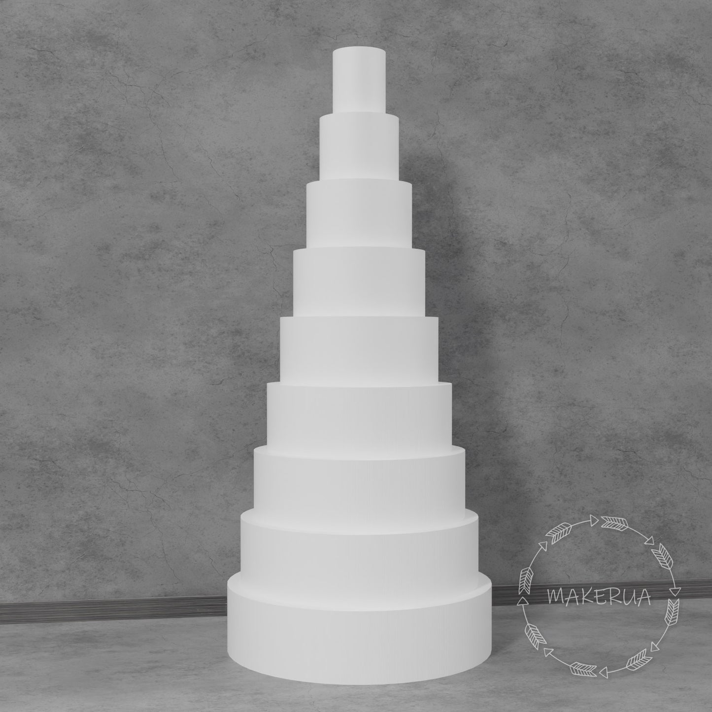 Huge wedding fake cake by MakerUA, made of white plinth stand column cylinder pedestal display pillar.