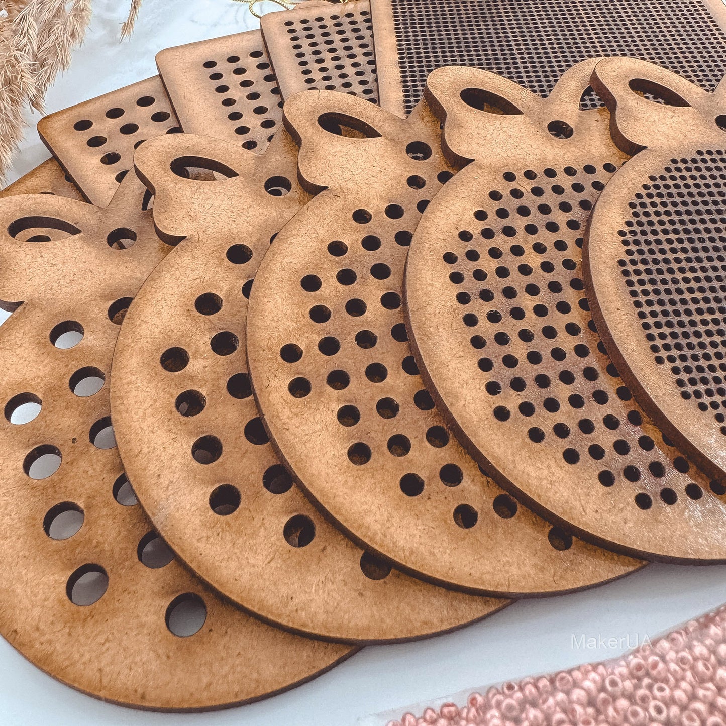Wooden Cross Stitch Blank Base Embroidery Christmas Tree Ornaments Decorations Pendant DIY Jewelry Gift Bead Thread Needlecraft Shape Ball Hole 1mm K1