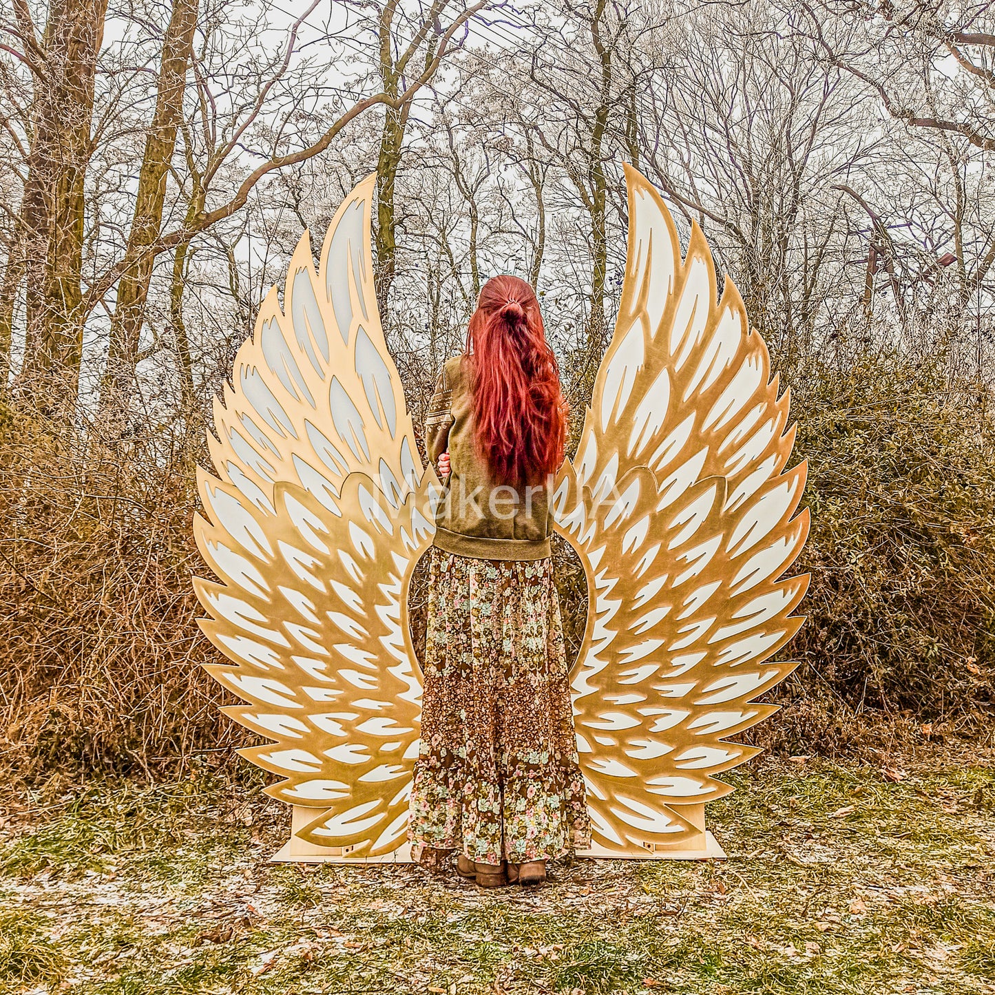 Angel Wings mirror backdrop silver gold wedding birthday event party props photo booth baby bridal shower frame arch decorations decor - MakerUA