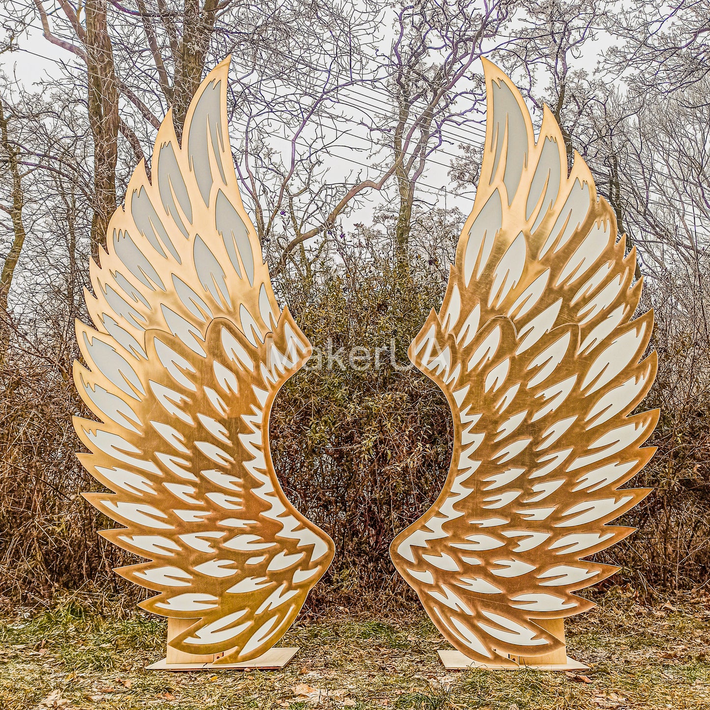 Angel Wings mirror backdrop silver gold wedding birthday event party props photo booth baby bridal shower frame arch decorations decor - MakerUA