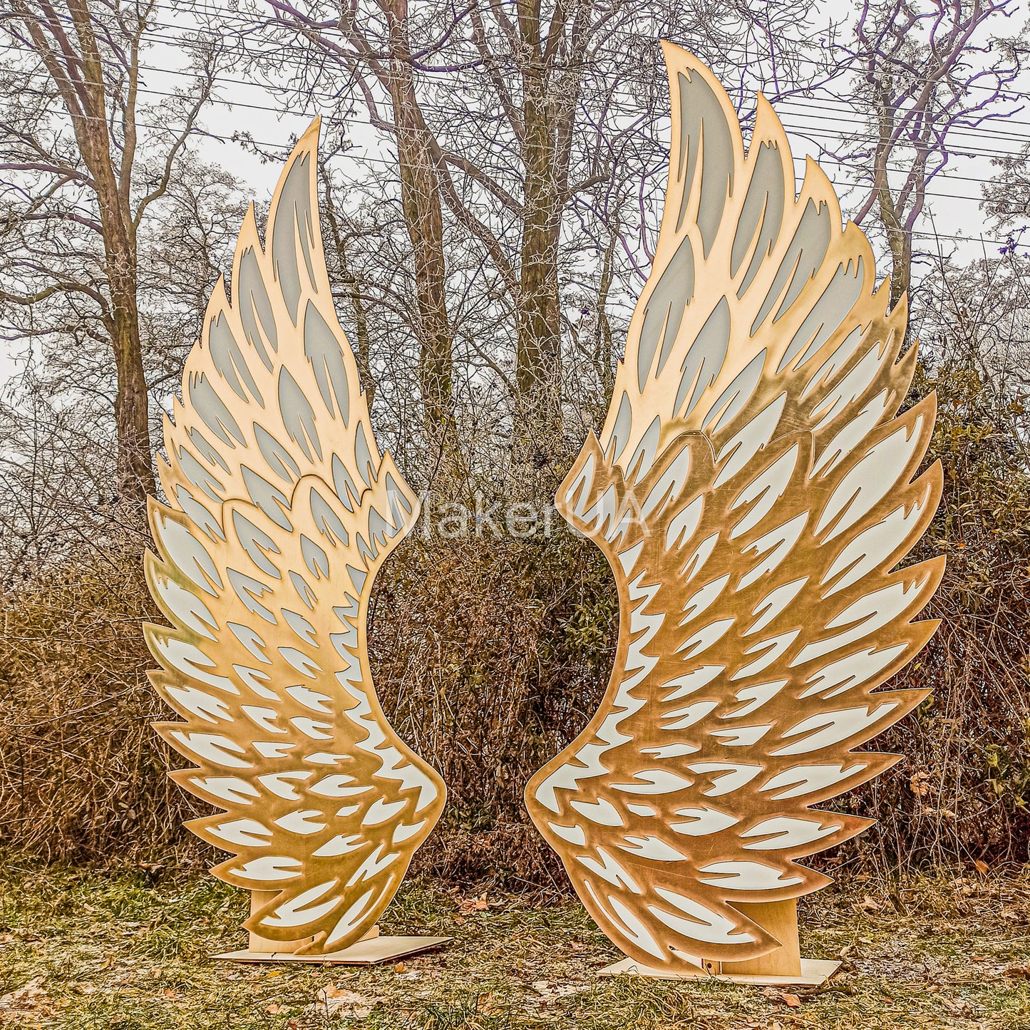 Angel Wings mirror backdrop silver gold wedding birthday event party props photo booth baby bridal shower frame arch decorations decor - MakerUA